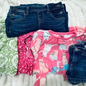 ⭐️ 5 Pieces⭐️ - Carter's Pink Cat Onesie and Denim Overall Jean Set